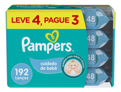 Kit Lenço Umedecido Pampers Cuidado De Bebê 4 Pacotes 48 Unidades