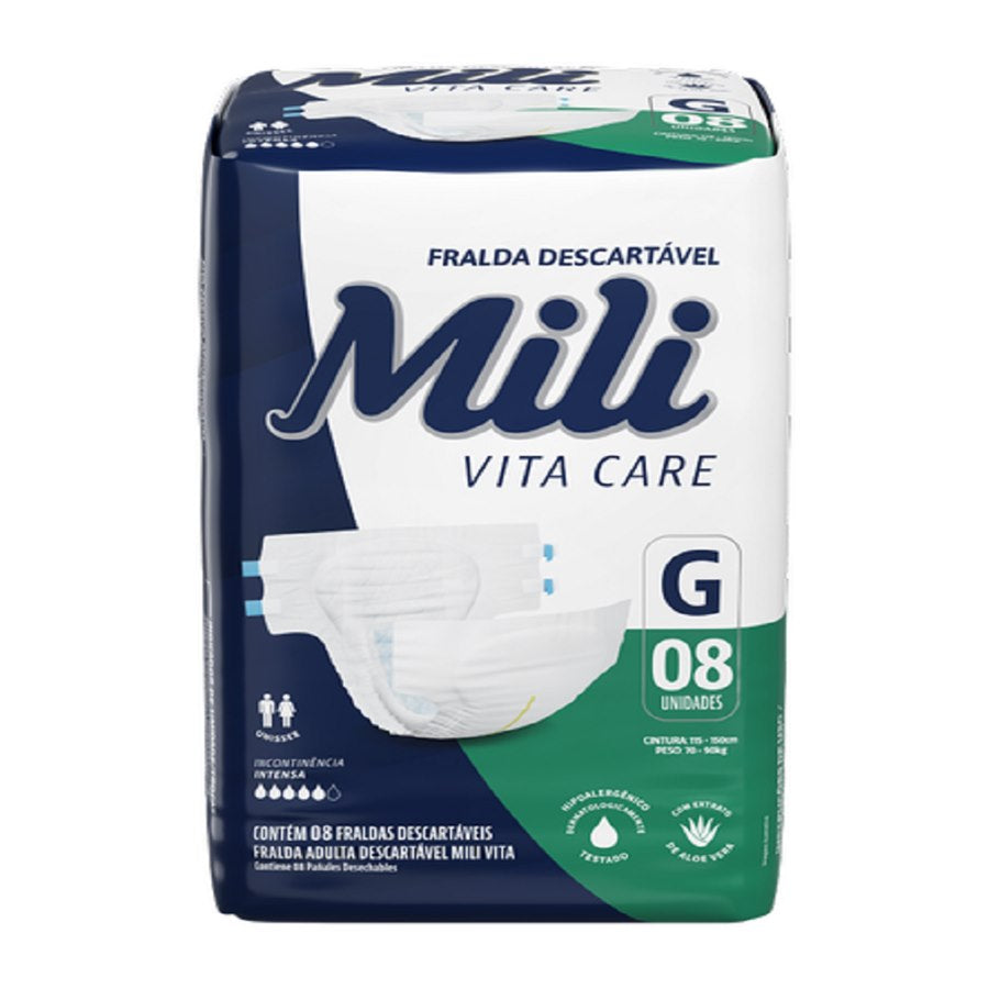 Fralda Descartável Adulto Mili Vita Care G - 8 Unidades